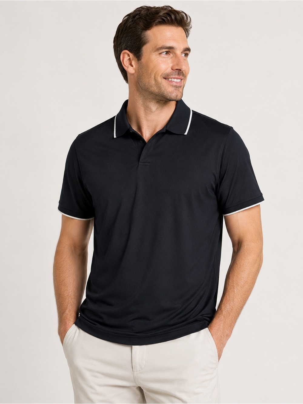 Peter Millar Canterbury Tipped Sport Mesh Polo Black/white Sz Large Performance